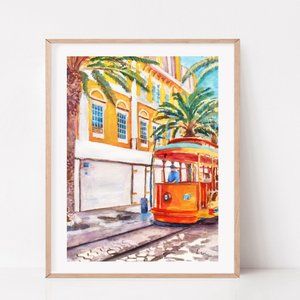 8.5x11 inches Lisbon wall art, Portugal art, Portugal travel print, yellow